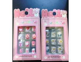 Kit com 12 Unhas Autocolantes Hello Mini